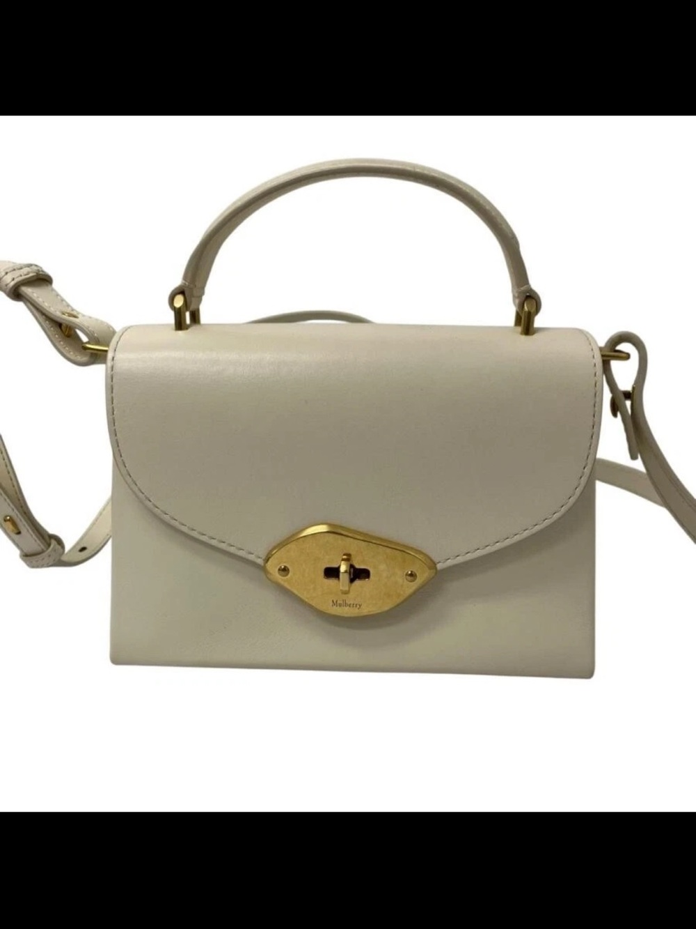 Mulberry Cream Leather Mini Top-Handle Crossbody with Gold Hardware